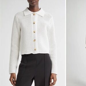 NWT Vince Block Stitch Crochet Collar Button Down Cardigan